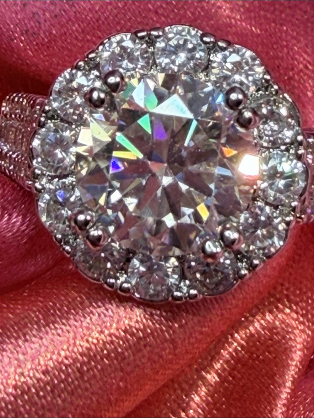 New Moissanite 4 Carat  Ring with Round center surrounded by a shimmering halo